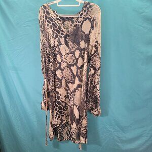 Tyler Kim Womens Snake Print Long Sleeve Dress Size L
